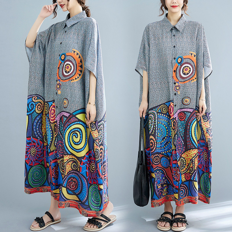 Fashion Ethnic Indian Clothing - Vestido com camisa solta estampada para