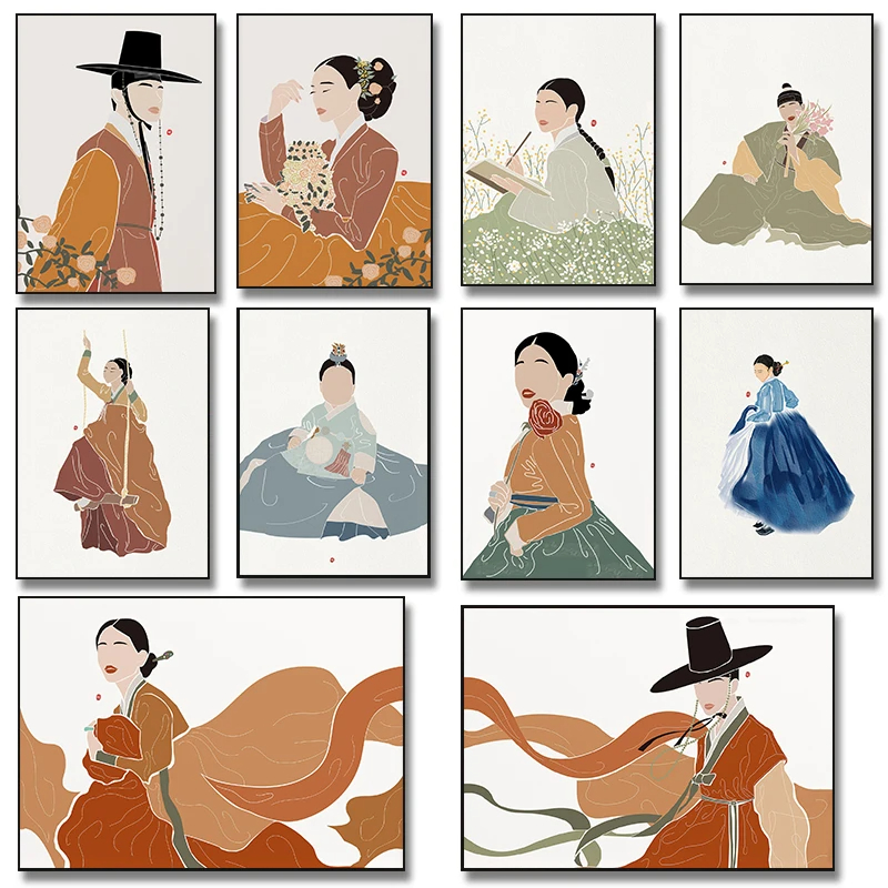 Hanbok Modern Set - Coreano hanbok boho arte cartazes e