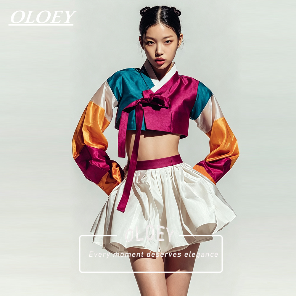 Hanbok Modern Set - OLOEY Conjunto de Hanbok Curto Azul