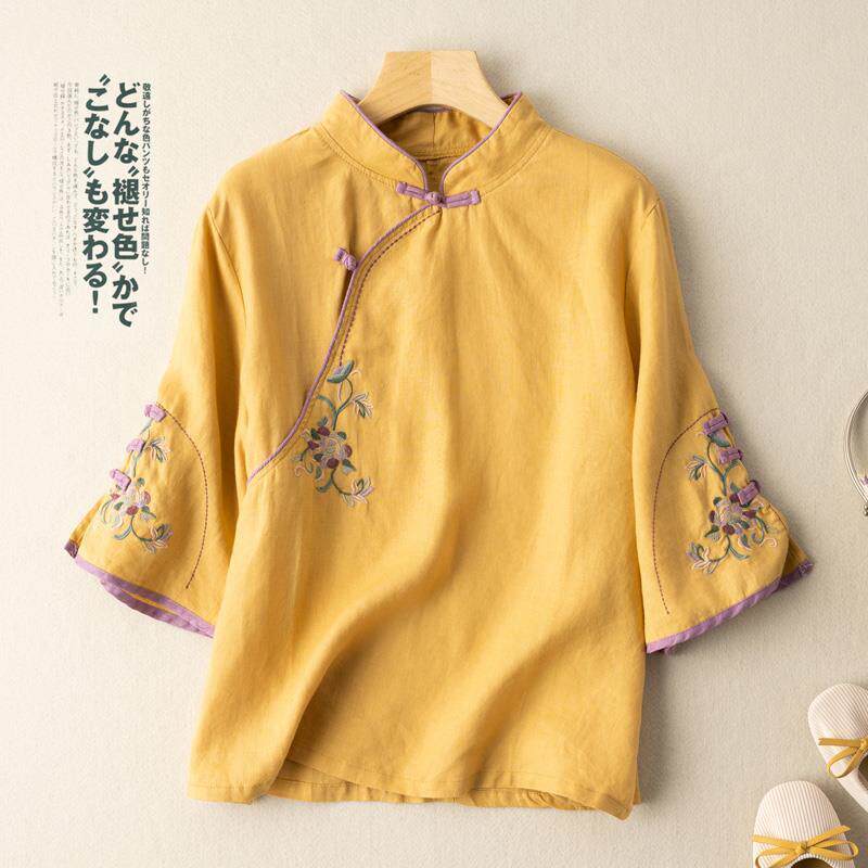 Camisa chinesa bordada de algo - Ethnic Style Dresses avaliação e preço