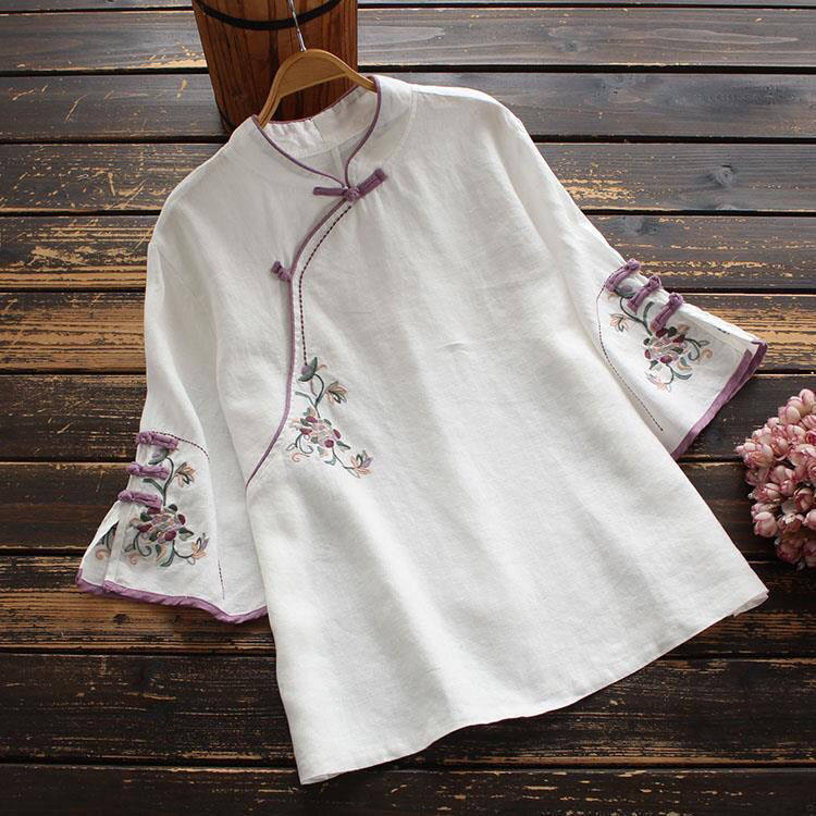 Camisa chinesa bordada de algo - Ethnic Style Dresses avaliação e preço
